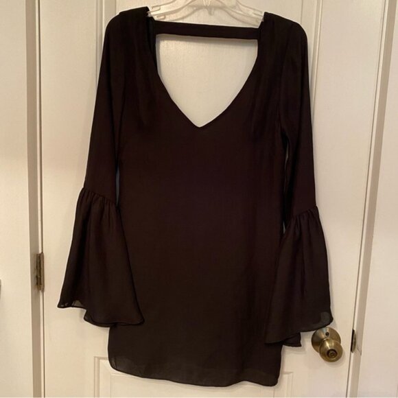 SHOW ME YOUR MUMU DRESS MINI V-NECK SCOOP BACK LONG SLEEVE BELL CUFF SIZE M - Picture 1 of 9